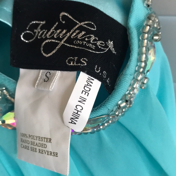 Turquoise Prom Dress, Hand Beaded, Size S - Picture 7 of 8